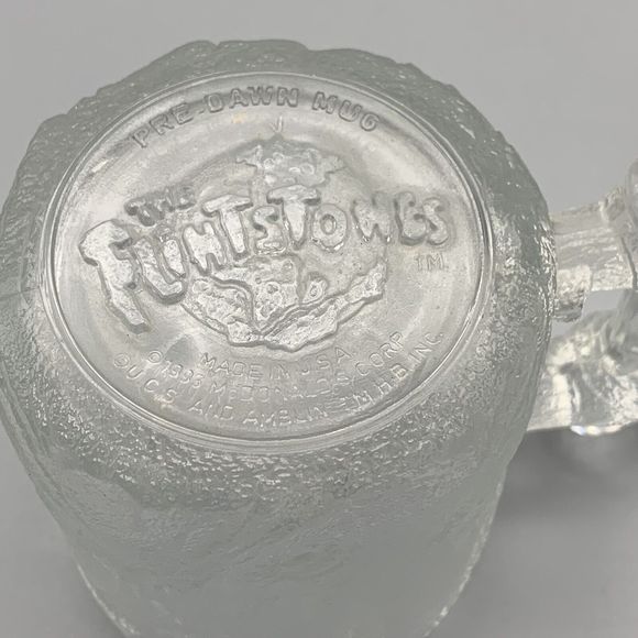 McDonalds 1993 The Flintstones Glass Pre Dawn Mug Bone Handle Etched Embossed 3D - Picture 6 of 9